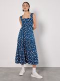 Apricot Midi-jurk met smockwerk en kleine bloemenprint