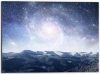 Merkloos / Sans marque Dibond - Felle Sterrenhemel boven Groot Berggebied - 40x30 cm Foto op Aluminium