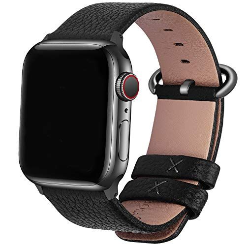 Fullmosa Compatibel met Apple Watch Band 42mm 44mm 45mm - Zwart+grijze gesp 42mm/44mm/45mm