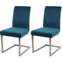 HWC Set van 2 sledestoelen HWC-L14, bezoekersstoel conferentiestoel, fluweel geborsteld roestvrij staal ~ turquoise-blauw