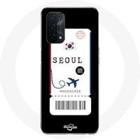 Maniacase Etui voor Oppo A74 5G vliegticket Seoul Zuid-Korea