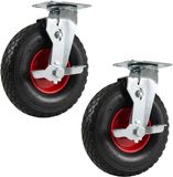 Merkloos Relaxdays Zwenkwielen met rem, 2 stuks, 3,00-4, 120 kg, opblaasbare banden, rubber, stalen plaat, zwart/rood