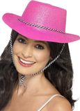 Smiffys 4x stuks roze glitter carnaval verkleed cowboy hoed voor volwassenen