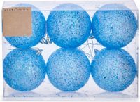 Krist+ kerstballen - 6x st - helder blauw glitter - kunststof - 8 cm
