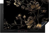 Merkloos KitchenYeah® Inductie beschermer 83x52 cm - Zwart - Bloemen - Goud - Inductiebeschermer