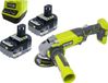 RYOBI R18AG-0 accu-haakse slijper 18 V ONE+ 115 mm + 2x accu 5,0 Ah + oplader