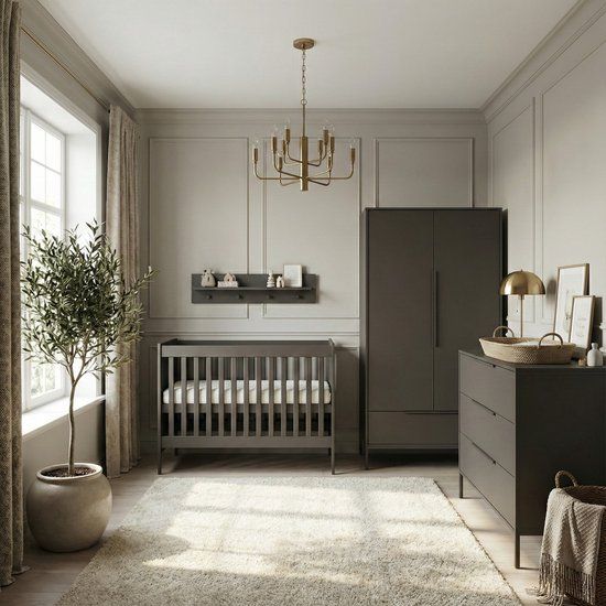 Born Lucky Lissabon Babykamer 3 Delig Compleet – Baby bed 60x120 cm – Commode – Kast – Chocolate