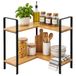 Relaxdays werkbladrek, HxBxD: 33 x 30 x 30 cm, natuur/zwart | 2 etages, tot 5 kg, bamboe & metaal, keuken & badkamer, bureau, klein hoekrek, kruiden, kopjes
