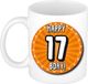 Bellatio Decorations Verjaardag cadeau mok 17 jaar - oranje - wiel - 300 ml - keramiek