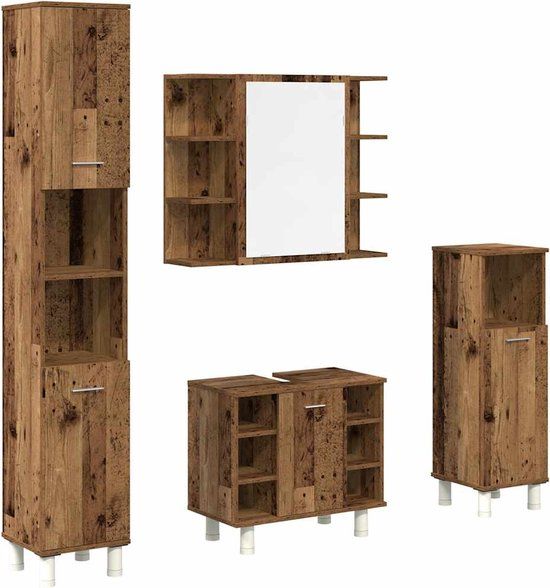 vidaXL 4-delige Badkamermeubelset bewerkt hout oud houtkleurig