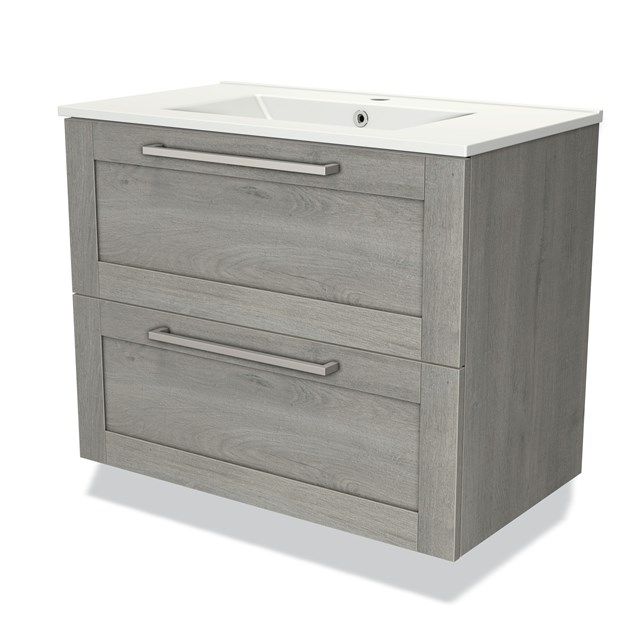 Maxaro Badkamermeubel 80cm Modulo Grijs Eiken 2 Lades Kader Wastafel Keramiek