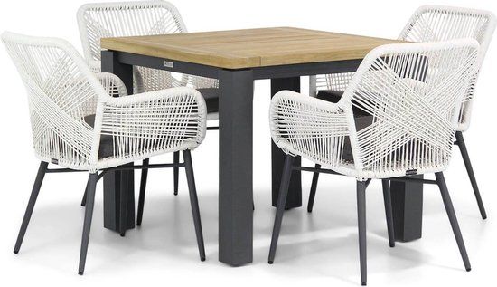 Lifestyle Advance/Veneto 90 cm dining tuinset 5-delig - Wit - 4 zitplekken - Wicker