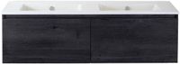 BES LED Frozen Badmeubelset 140 cm - Greeplijst in Kleur - Black Oak - Keramische Wastafel Wit Zonder Kraangat