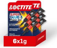 Loctite Super Glue-3 Power Gel Mini Dose, Colle forte en gel, Tube 6x 1g