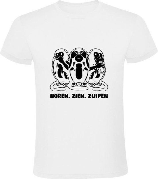 Sol's Horen, zien, bier zuipen Heren T-shirt - Wit - Maat M