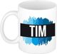 Bellatio Decorations Shoppartners Bv Tim naam cadeau koffie mok - beker - met blauw verfstrepen - Cadeau collega - vaderdag - verjaardag - meester - coach - 300 ml - wit