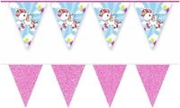 Merkloos / Sans marque Folat Bv 2x Vlaggenlijnen eenhoorn en roze glitters 10 meter