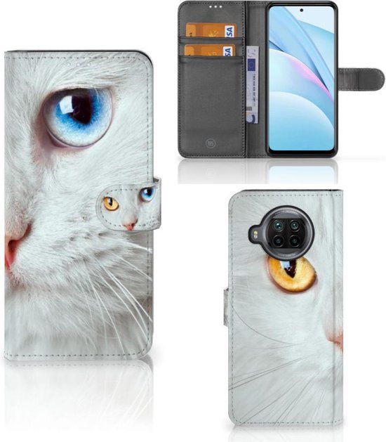 B2Ctelecom GSM Hoesje Xiaomi Mi 10T Lite - Bookcover Case - Witte Kat