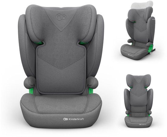 Kinderkraft JUNIOR FIX 2 PLUS Autostoeltje - 100-150 cm H-GUARD hoofdsteun Gordelgeleiders - Grijs