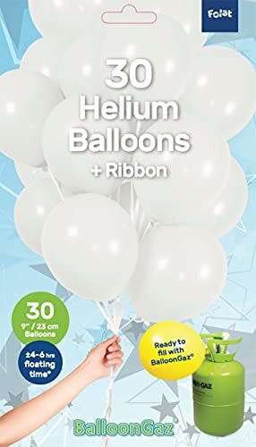 Folat - Witte Ballonnen met Lint 23cm - 30 stuks