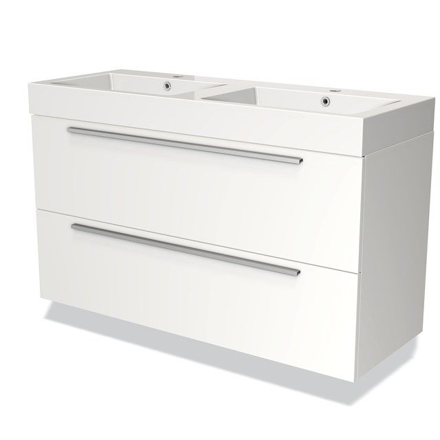 Maxaro Badkamermeubel 120cm Modulo Mat Wit 2 Lades Vlak Wastafel Mineraalmarmer - 6095852576524