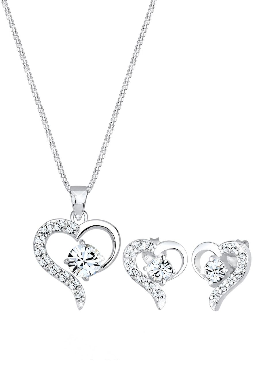 Elli Sieraden Set Dames Hart Hanger Set Oorsteker met Kristallen - 925 Sterling Zilver