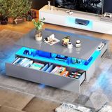 YITAHOME Salontafel, grijs, gelakte woonkamertafel met ledverlichting in 16 kleuren, moderne bijzettafel met open tentoonstellingsplank en 4 uittrekbare laden, 90 x 55 x 41,1 cm
