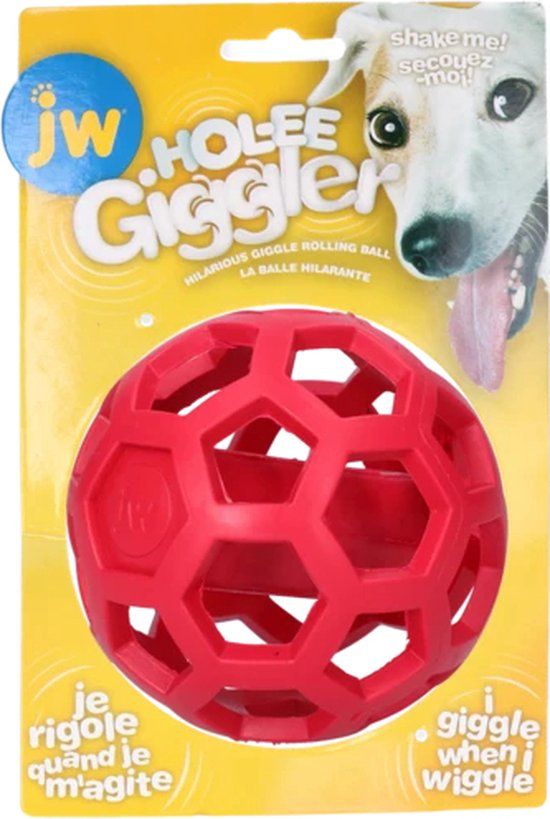 JW Hol-ee Giggler Hondenbal - Rood - Hondenspeelgoed met Giggle Sound - 11.5cm
