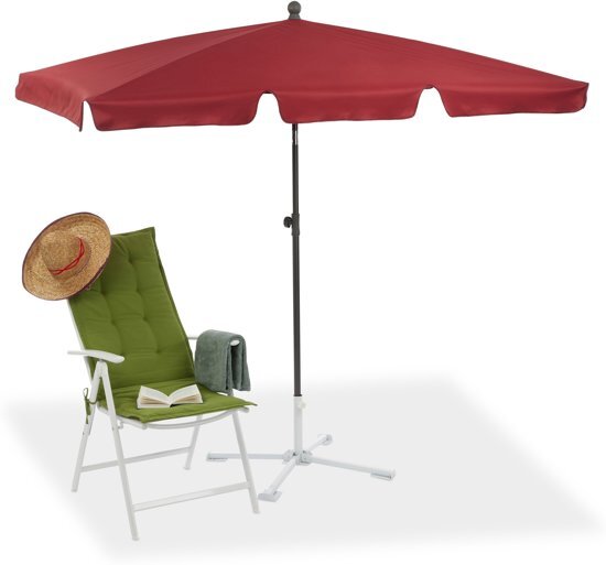 Relaxdays parasol rechthoekig - 200 x 120 cm - strandparasol - stokparasol balkon of tuin bruin