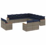 vidaXL 13-delige tuinbankset met kussens, grijs polyrotan
