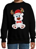 Bellatio Decorations Kersttrui - sweater - voor jongens / meisjes - Merry Christmas - zwart - Kerst ijsbeer 152/164
