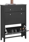 SoBuy FSR89-SCH Smalle Schoenenkast met 2 Kleppen & Grote Lade – Ruimtebesparende Hal Kast – Schoenenrek Zwart, 80×25×108cm