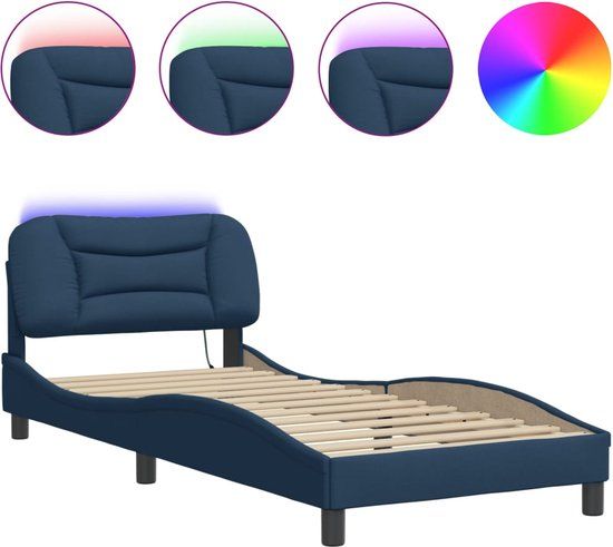vidaXL Bedframe met LED "Hvar" 90x190 cm Stof Blauw