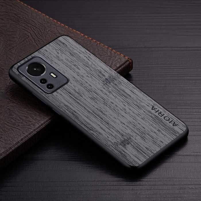 AIORIA Xiaomi 12S Leren Hoesje - Shockproof Case Cover Hout Patroon Grijs