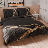 PETTI Artigiani Italiani - Dekbedovertrek 160 x 200 cm, microvezel beddengoed met digitale print + 1 kussensloop 50 x 80 cm - Made in Italy - zwart marmer