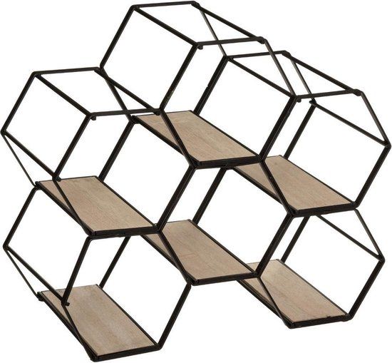 Atmosphera Hexagon Wine Rack - Holds 6 Bottles - Black - Metal & Wood