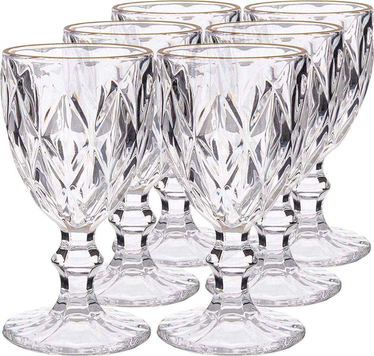 Vivalto Wijnglazen - 12 stuks - Kristal look - Gouden rand - 254 ml