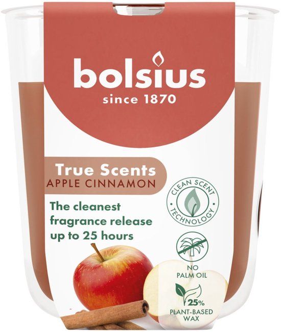 Bolsius Geurkaarsglas Appel Kaneel - Wax 6 cm Lichtbruin