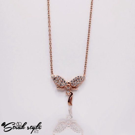 STRAKSTYLE 925 Sterling Zilveren Ketting Engel met Zirkonia Stenen