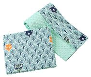 Babydeken Medi Partners Babydeken kruipdeken met kussen 100% katoen MINKY kinderdeken groot tweezijdig 75x100 + 35x30cm multifunctioneel voor bed kinderwagen (Wald met minzer Minky)