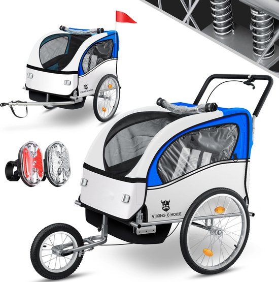 Fietskar kind - fietsaanhanger - 2-zits - veerdemping - blauw