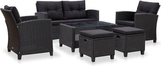 vidaXL 6-delige loungeset met kussens poly rattan zwart