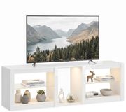 Homcom TV Stand - Spaanplaat, Glas - Hoogglans Wit