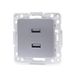 USB-stopcontact - set van 2 USB-stopcontacten, met Duitse en Franse tekst, zilverkleurig, ideaal voor het opladen en dataoverdracht*
