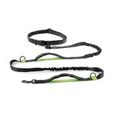 Record Jogginglijn voor honden, uittrekbare lijn, van nylon, met elastische expander tegen sneden, lengte 215-270 cm, kleur zwart en groen