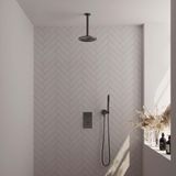 Brauer Gunmetal Edition Thermostatische Regendoucheset Inbouw - Hoofddouche 20 cm - 3 Weg - Handdouche Staaf - Doucheslang - Wandaansluitbocht - Gunmetal