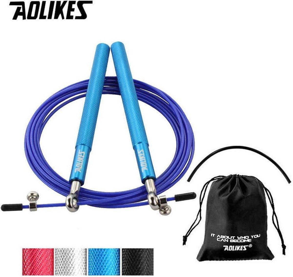 Aolikes RVS Verstelbaar Professioneel Springtouw Blauw met Kogellagers - Speed Rope