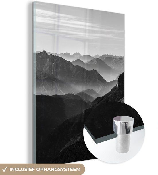 MuchoWow® Glass Painting 30x40 cm - Acrylic Glass Painting - Mountains - Nature - Mist - Photo on Glass - Paintings