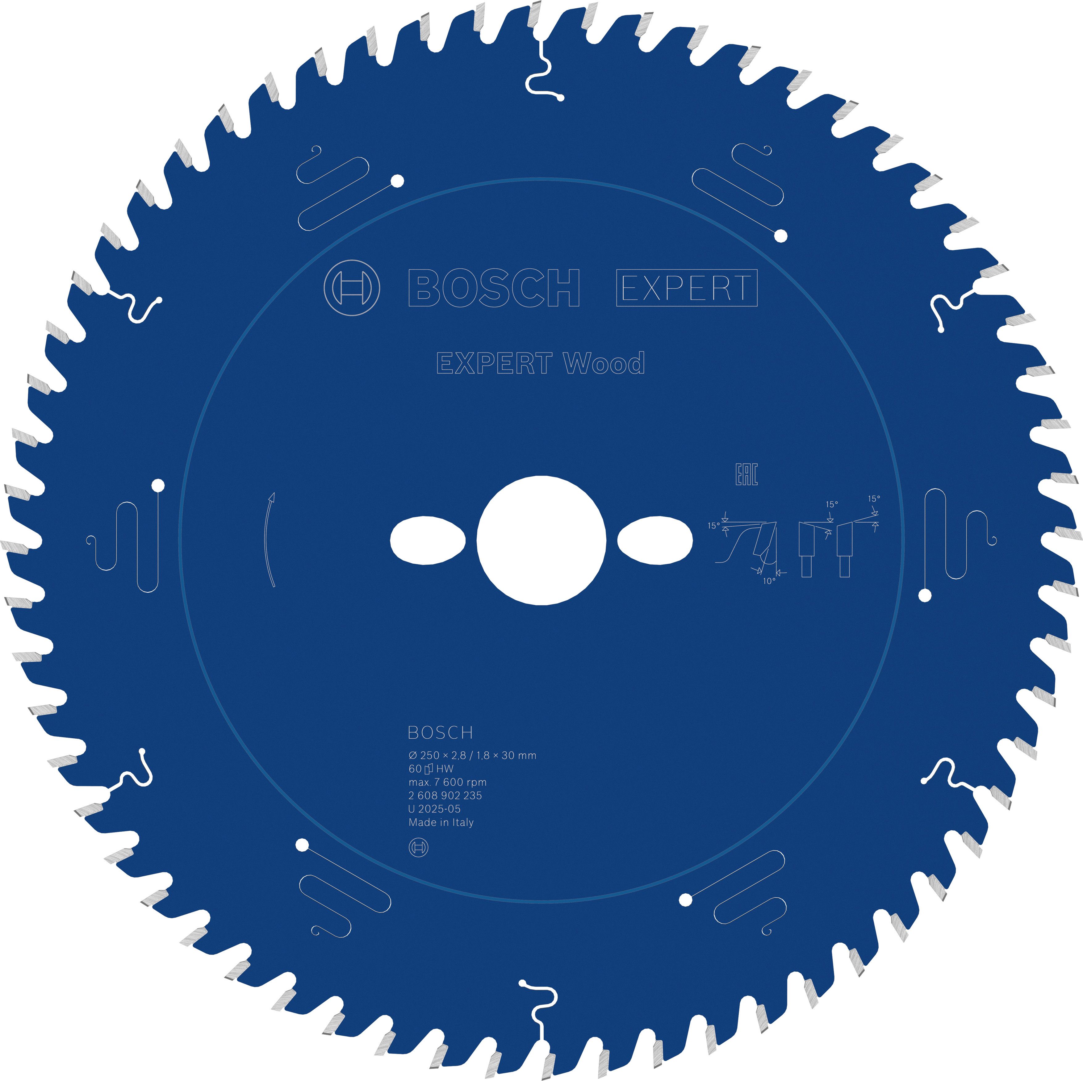 Bosch Accessoires EXPERT Wood Cirkelzaagblad | 250 x 2,8/1,8 x 30 mm | T60 - 2608902235