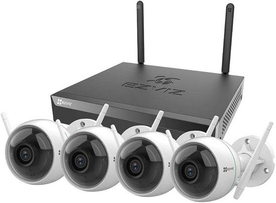 Ezviz X5S + H3C - Beveiligingssysteem - Inclusief 4 Camera's - Buitencamera's - WiFi - NVR - Kit - 4MP - 2K - IP67 - AI Detectie - Wit